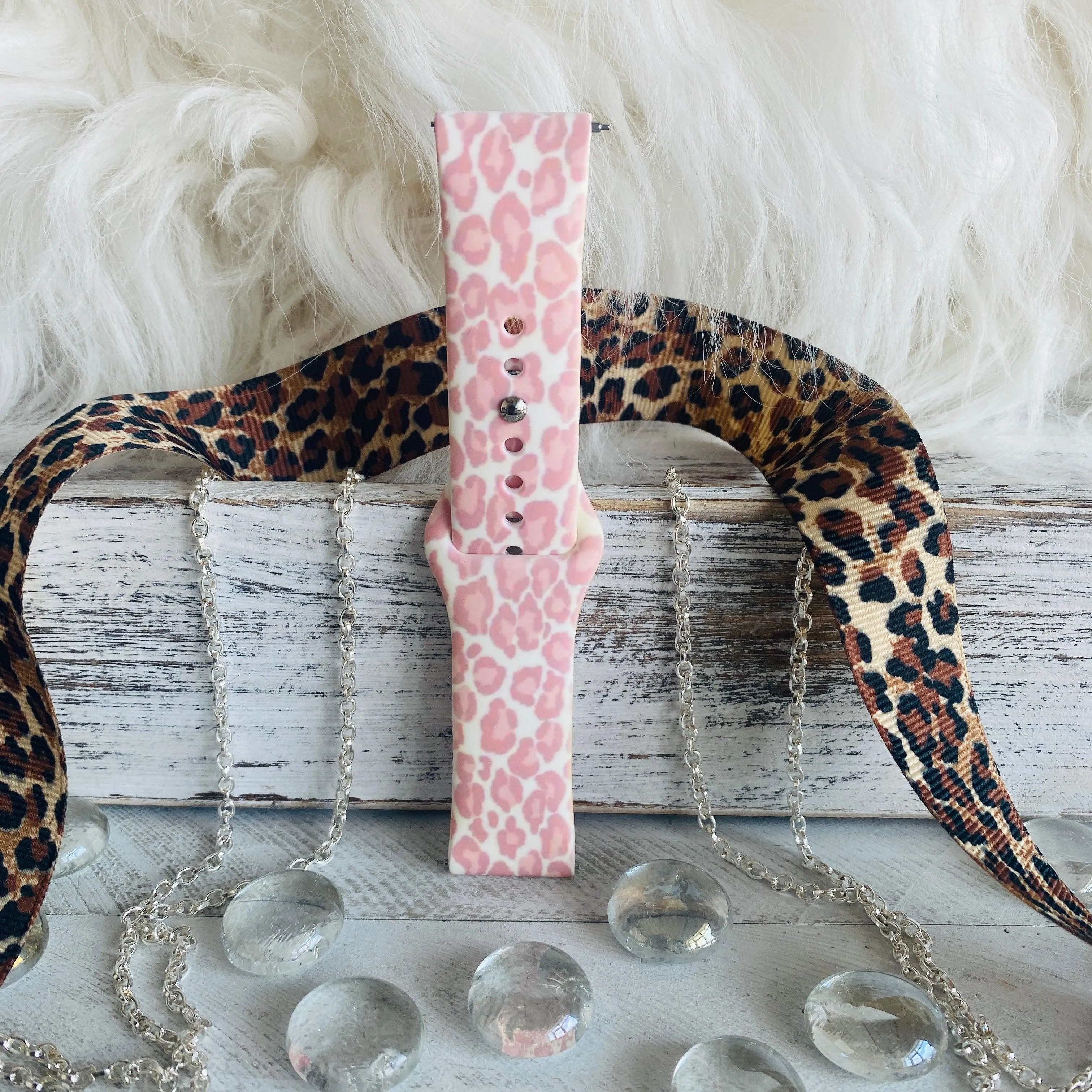 Blush Leopard Print Silicone Band For Samsung Watch