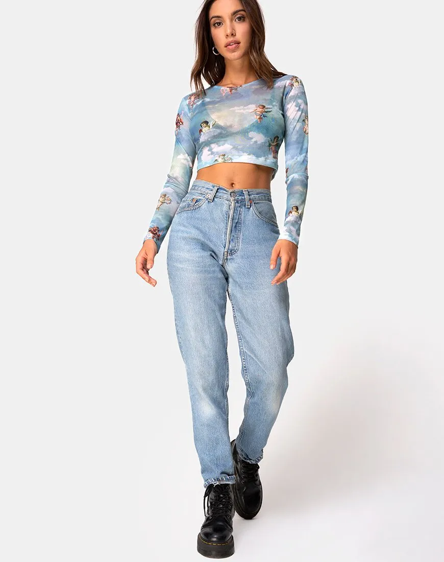 Bonnie Crop Top in Angel Sky Blue Mesh