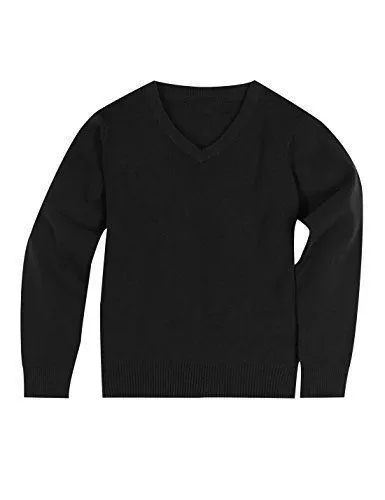 Boys Girls Unisex Black V-Neck Long Sleeve School Uniform  Jumper