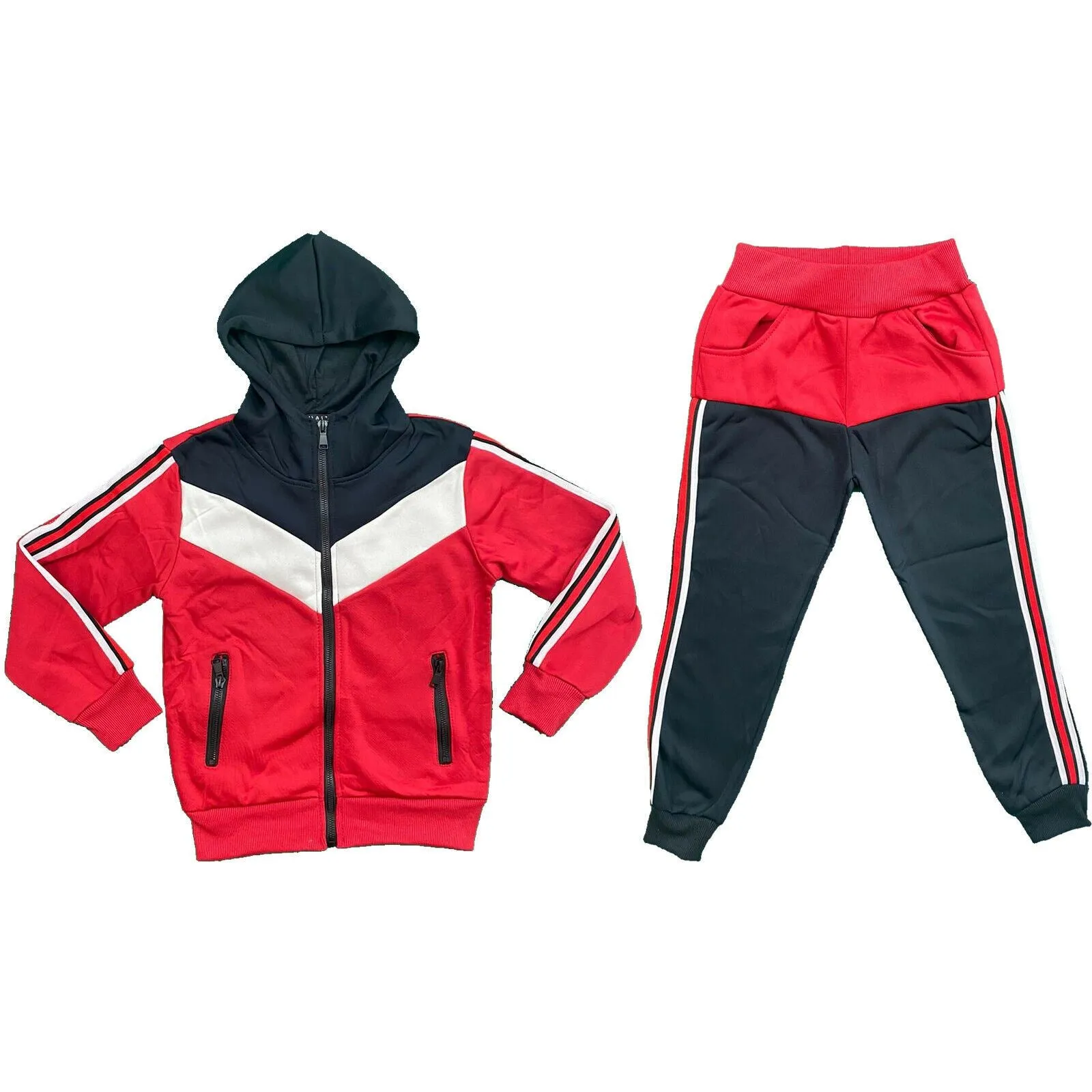 Boys Kids Stripe Panel Tracksuit Jacket Joggers Jogging Bottoms PE Sport Gym Set