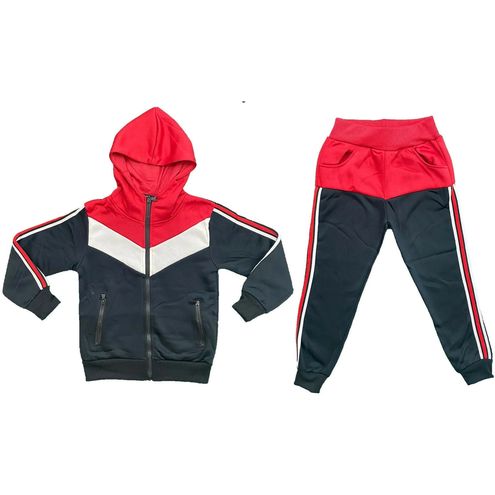 Boys Kids Stripe Panel Tracksuit Jacket Joggers Jogging Bottoms PE Sport Gym Set