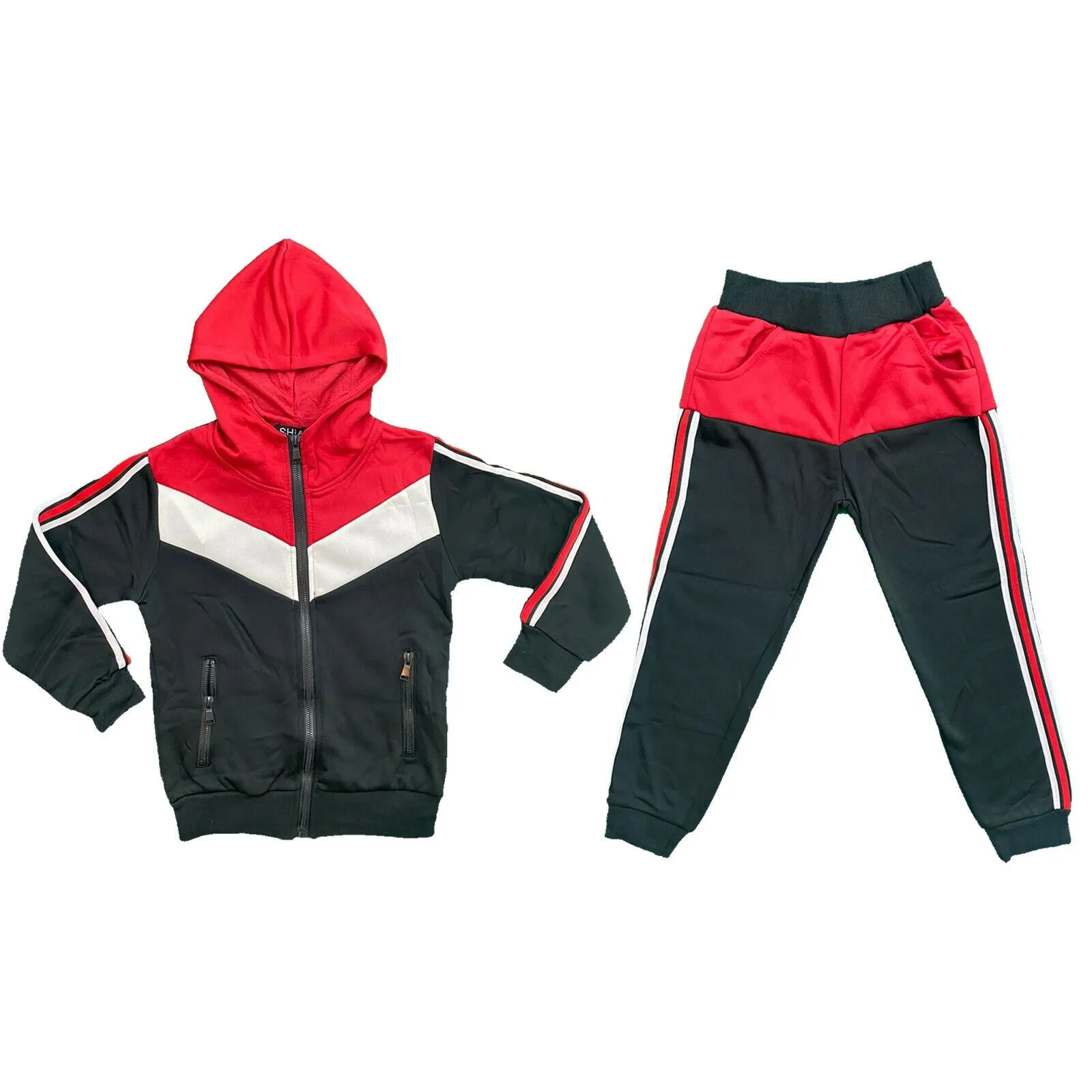 Boys Kids Stripe Panel Tracksuit Jacket Joggers Jogging Bottoms PE Sport Gym Set