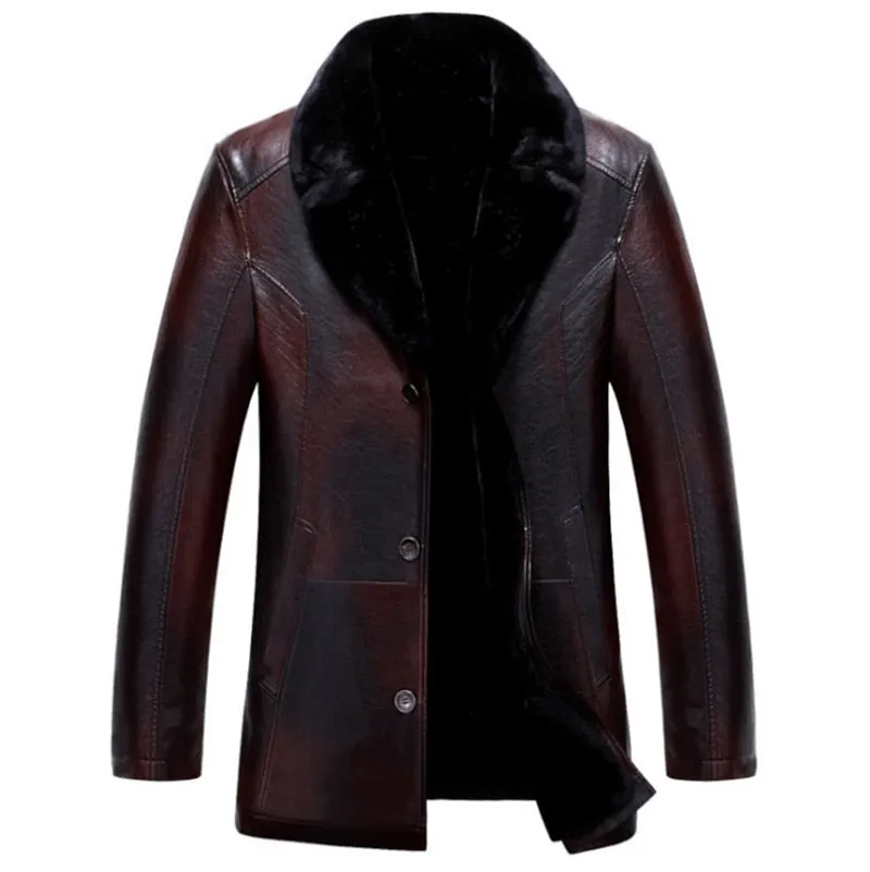 BRADFORD Design Men's Fashion Burgundy Red Coat Jacket Premium Quality Leather Plush Fur Burgundy Red Coat Jacket