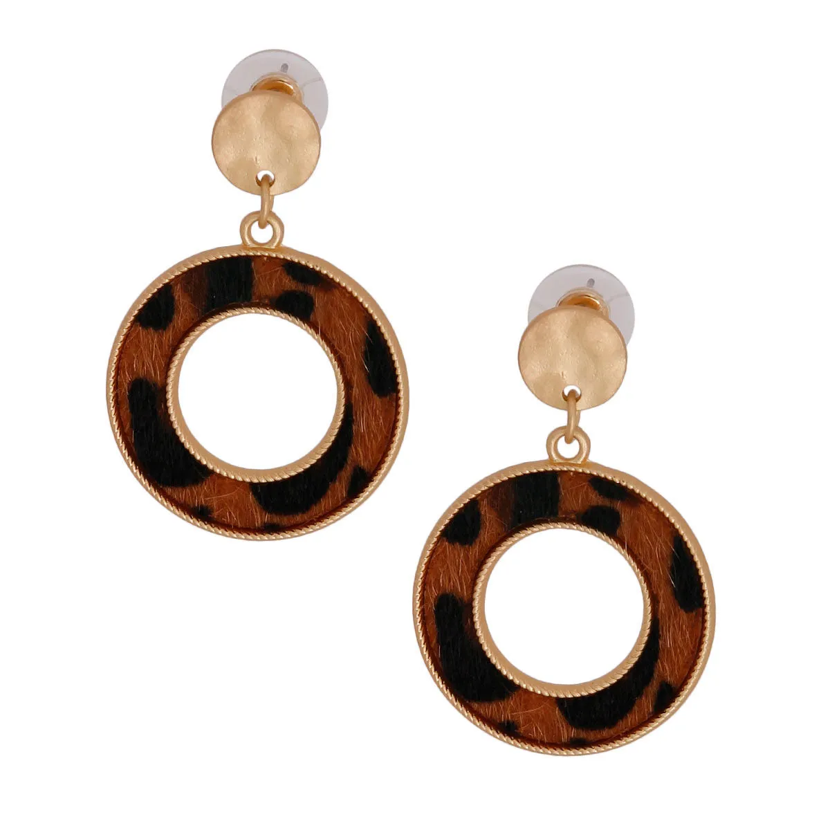 Brown Leopard Fur Ring Earrings