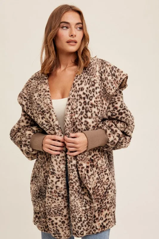 Brown/Leopard  So Soft Leopard Fur Oversized Hoodie Jacket