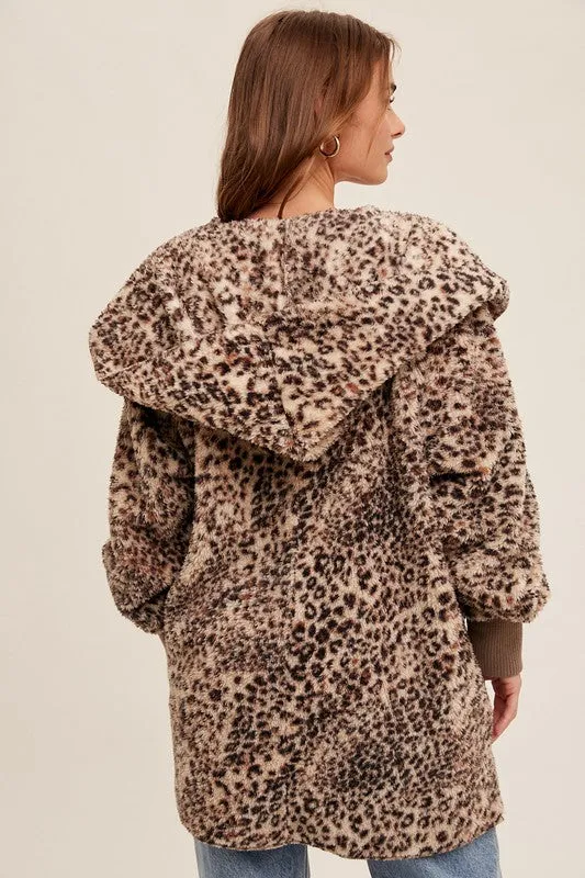 Brown/Leopard  So Soft Leopard Fur Oversized Hoodie Jacket