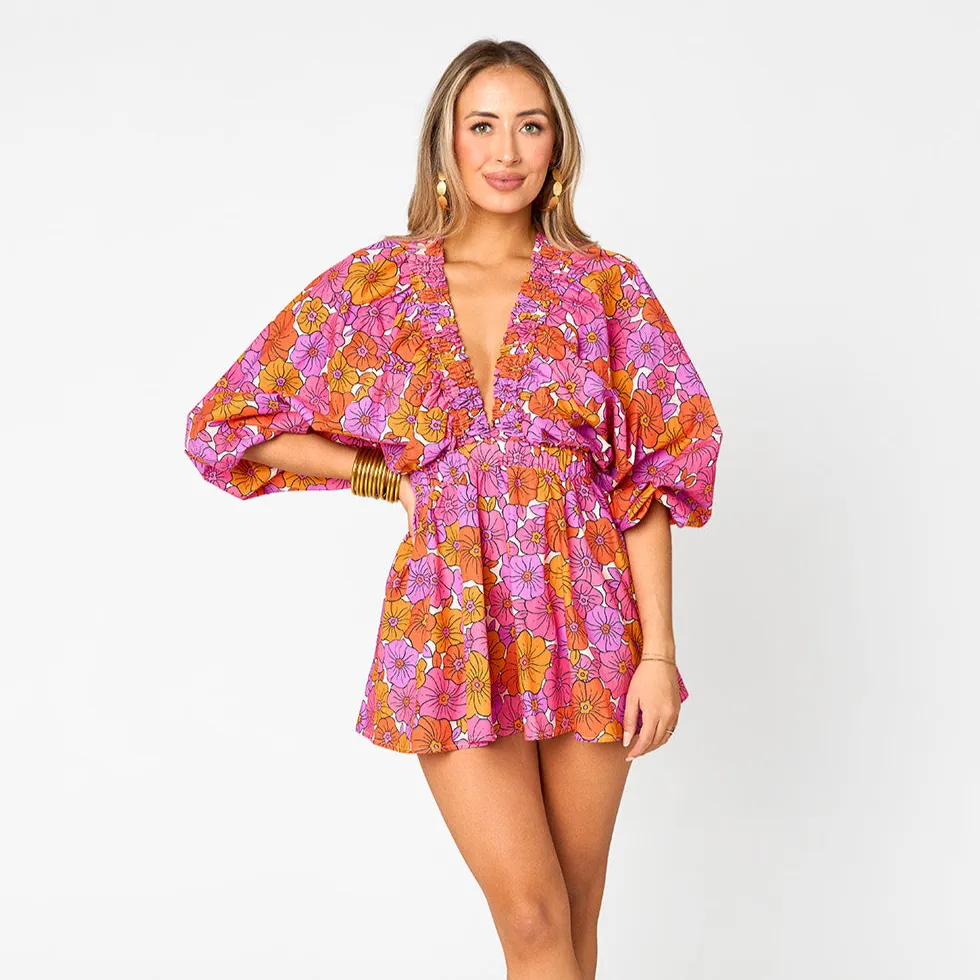 BUDDYLOVE- PALM BEACH PLUNGE NECK ROMPER - TANGERINE