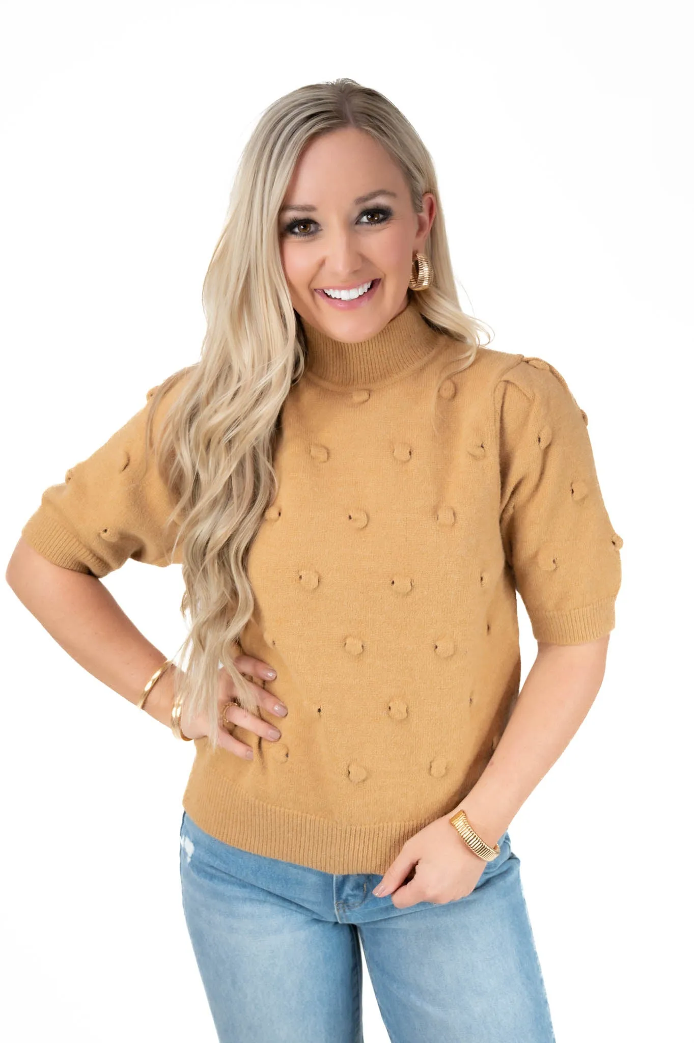 Camel Popcorn Knit Top