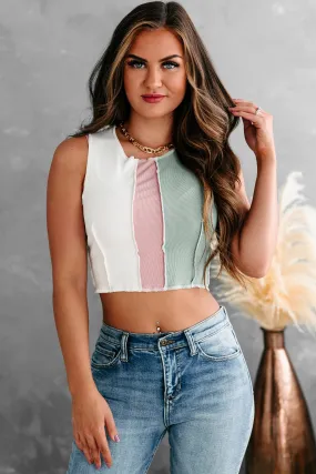 Can You Imagine Color Block Crop Tank Top (Sage)