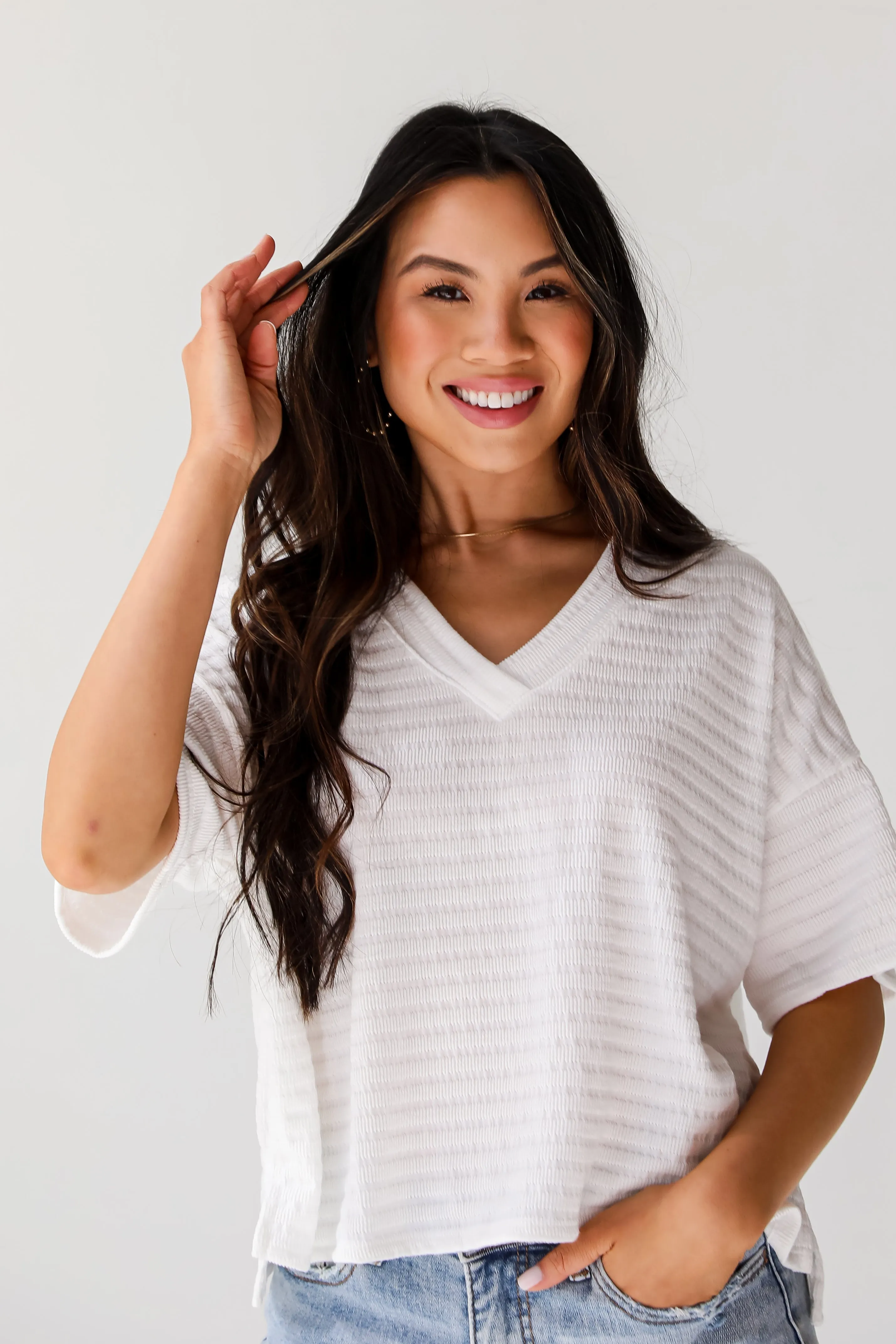 Caroline White Knit Tee