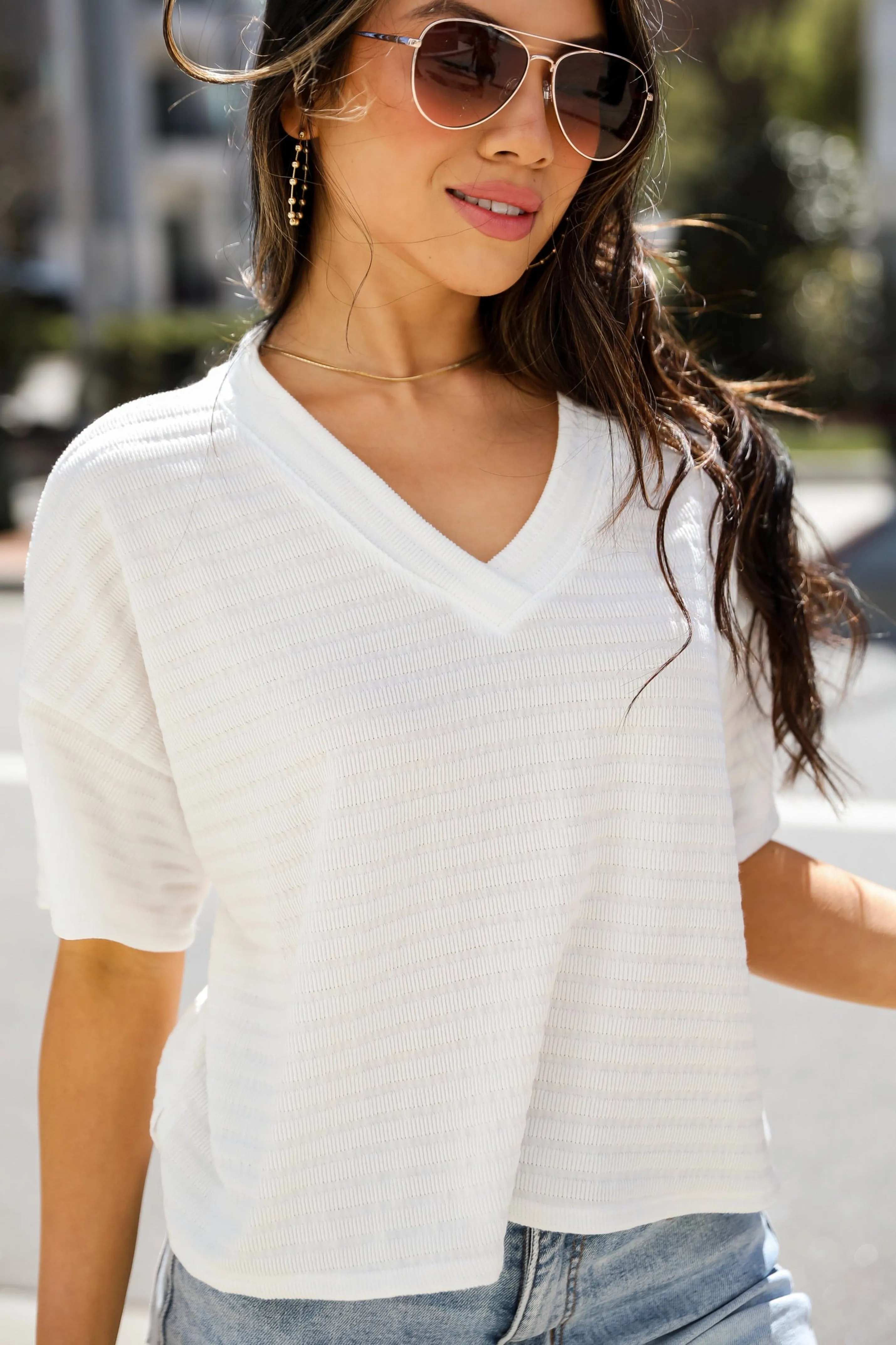 Caroline White Knit Tee