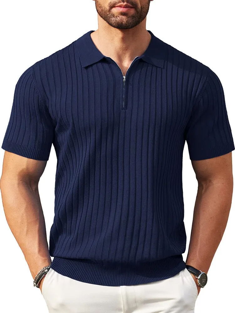 Casual Stretch Ribbed Knit Polo Shirt (US Only)