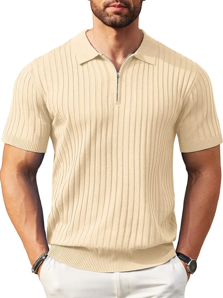 Casual Stretch Ribbed Knit Polo Shirt (US Only)