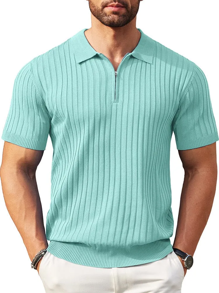 Casual Stretch Ribbed Knit Polo Shirt (US Only)