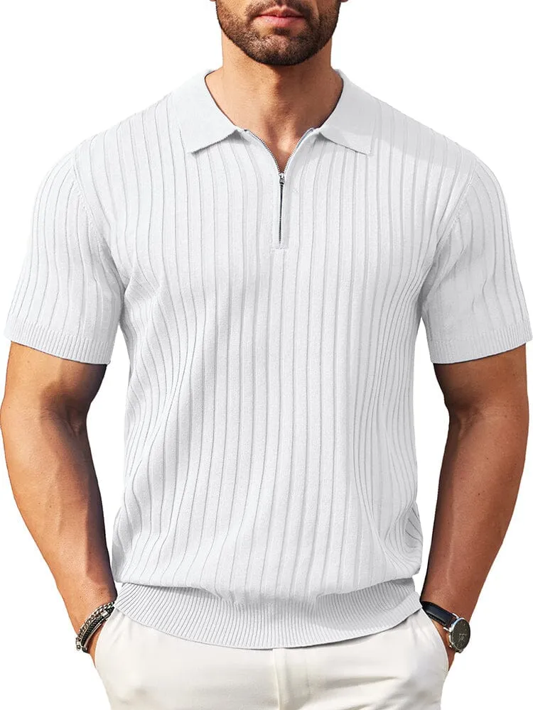 Casual Stretch Ribbed Knit Polo Shirt (US Only)