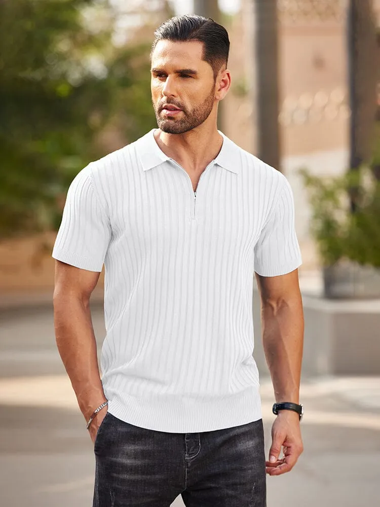 Casual Stretch Ribbed Knit Polo Shirt (US Only)