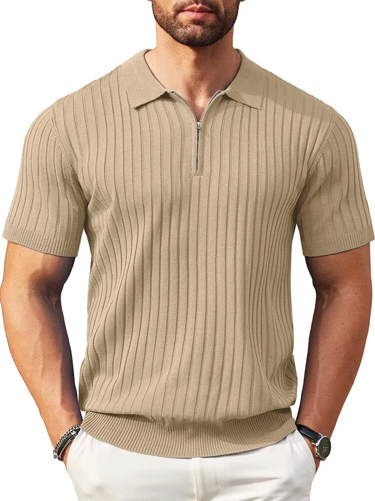 Casual Stretch Ribbed Knit Polo Shirt (US Only)