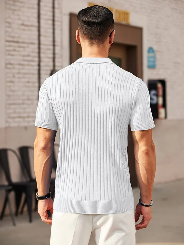 Casual Stretch Ribbed Knit Polo Shirt (US Only)