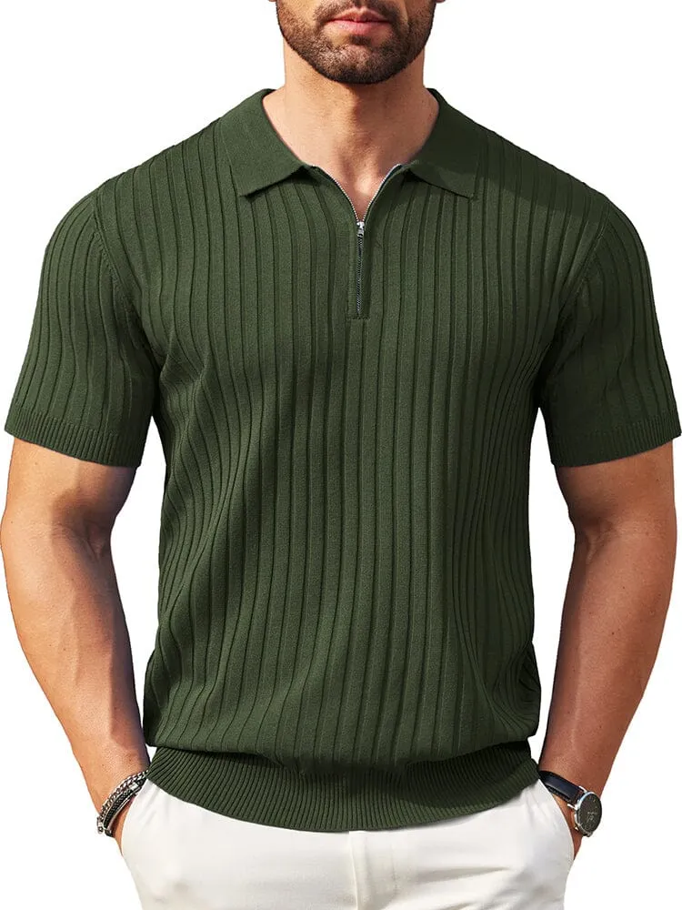 Casual Stretch Ribbed Knit Polo Shirt (US Only)