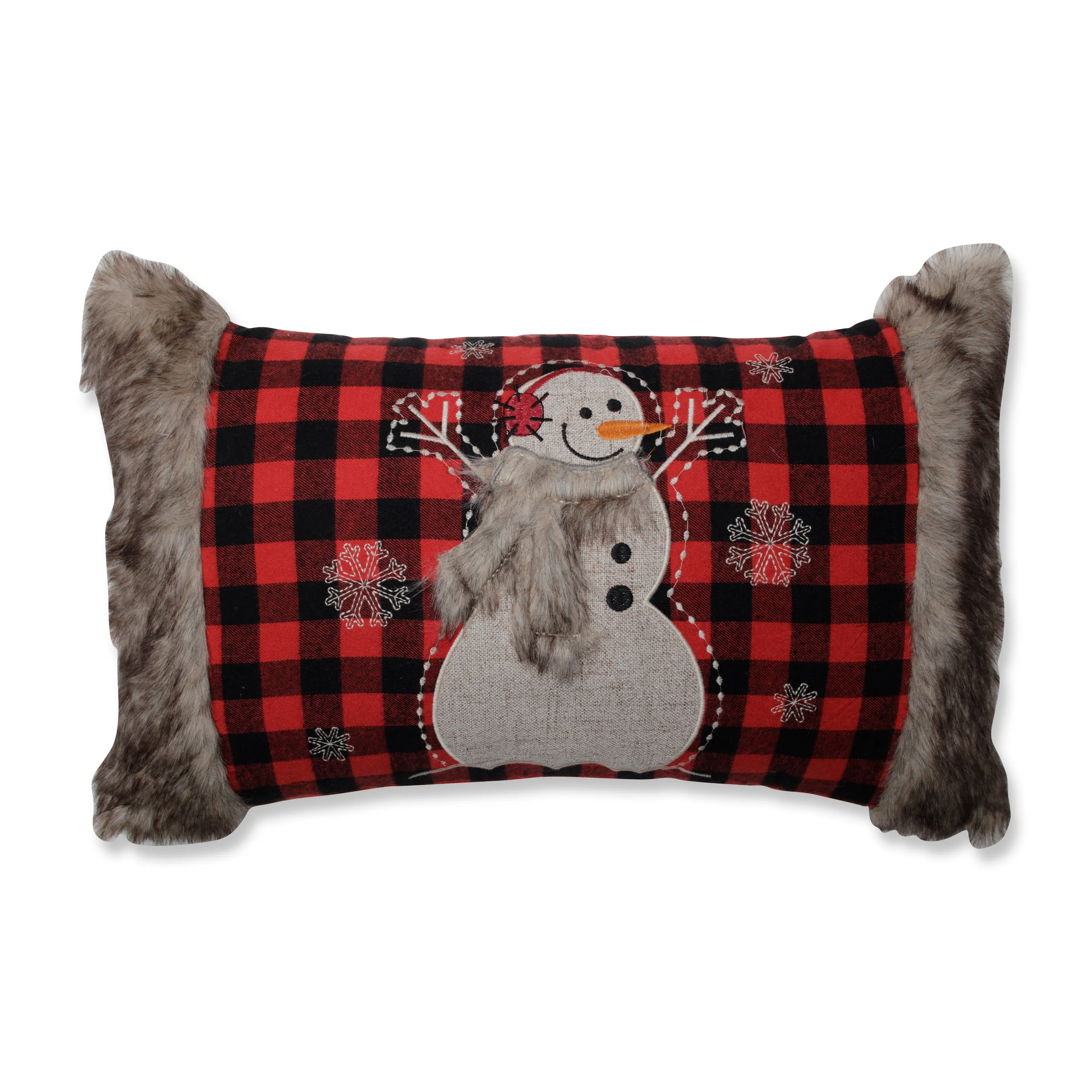 Christmas Fur Snowman Oblong Red/Black Rectangular Throw Pillow