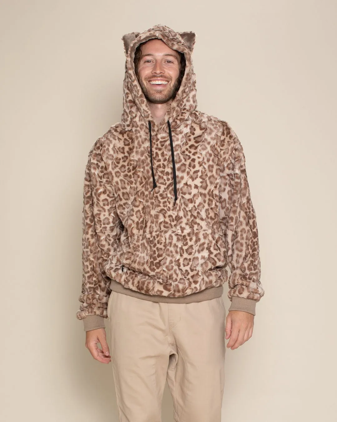 Classic Men's Fur Hoodie | Tan Leopard