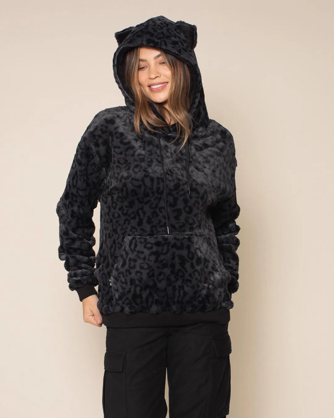 Classic Women's Fur Hoodie | Slate Black Leopard