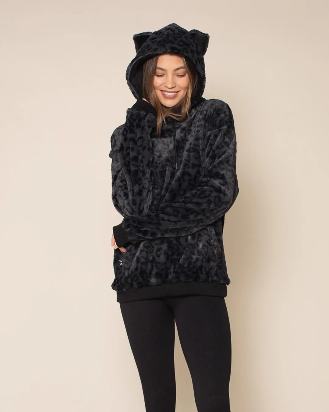 Classic Women's Fur Hoodie | Slate Black Leopard