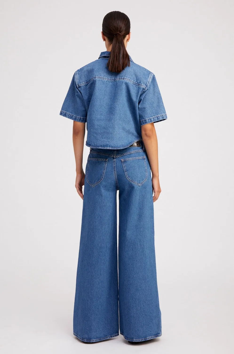 Coco Denim Cropped Oversized Henley Shirt