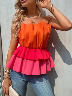 Colorblock Tiered Layer Peplum Tube Top