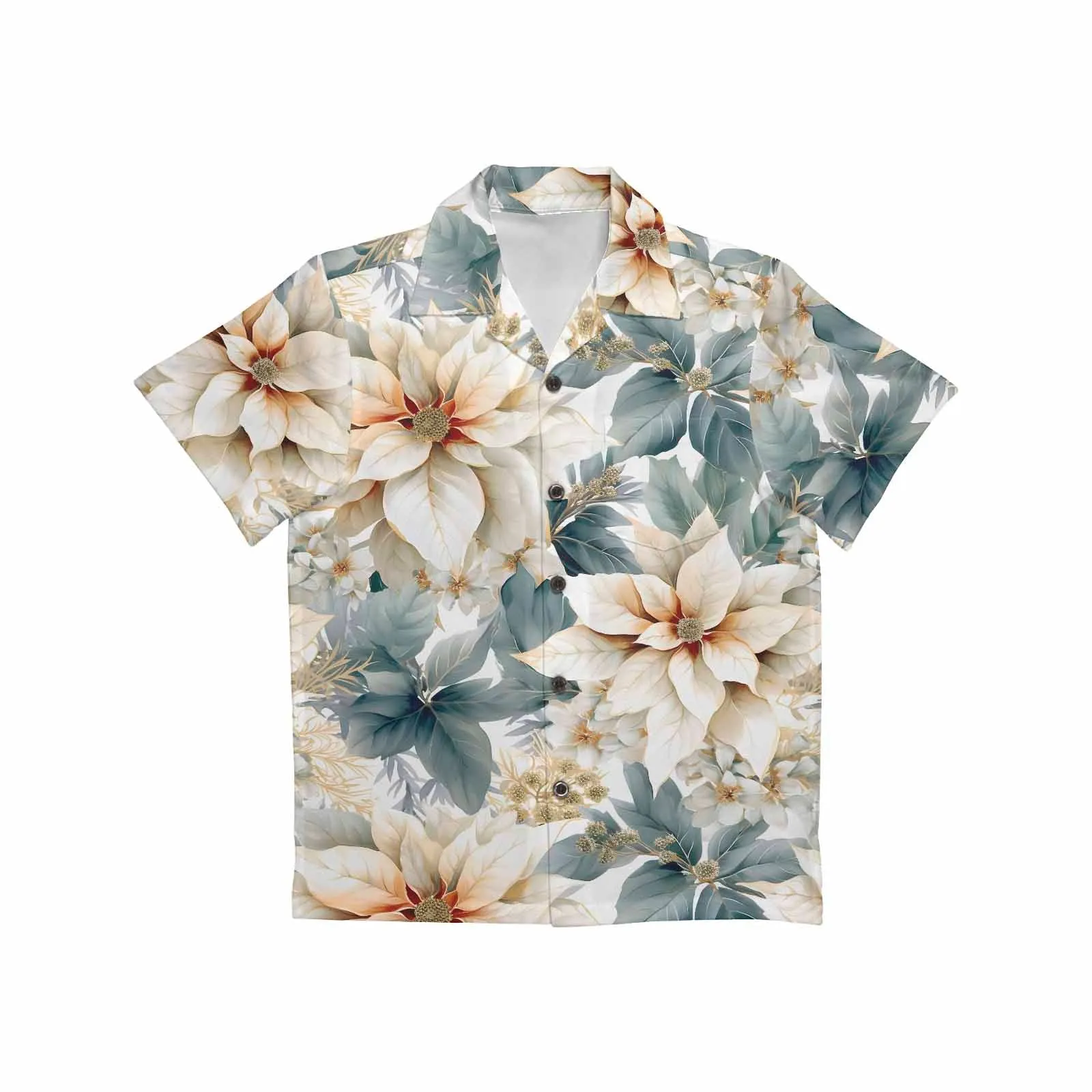 Cream Poinsettia  Little Boys Hawaiian Shirt