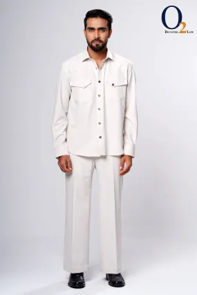 Cream Solid Safari Suit