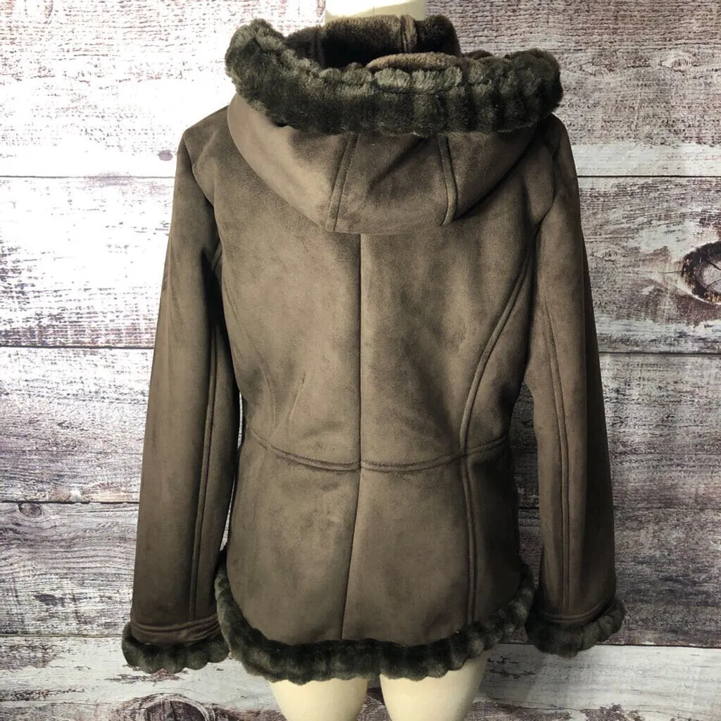 CROFT & BARROW BROWN FAUX FUR COAT WITH HOOD SIZE MEDIUM TCC