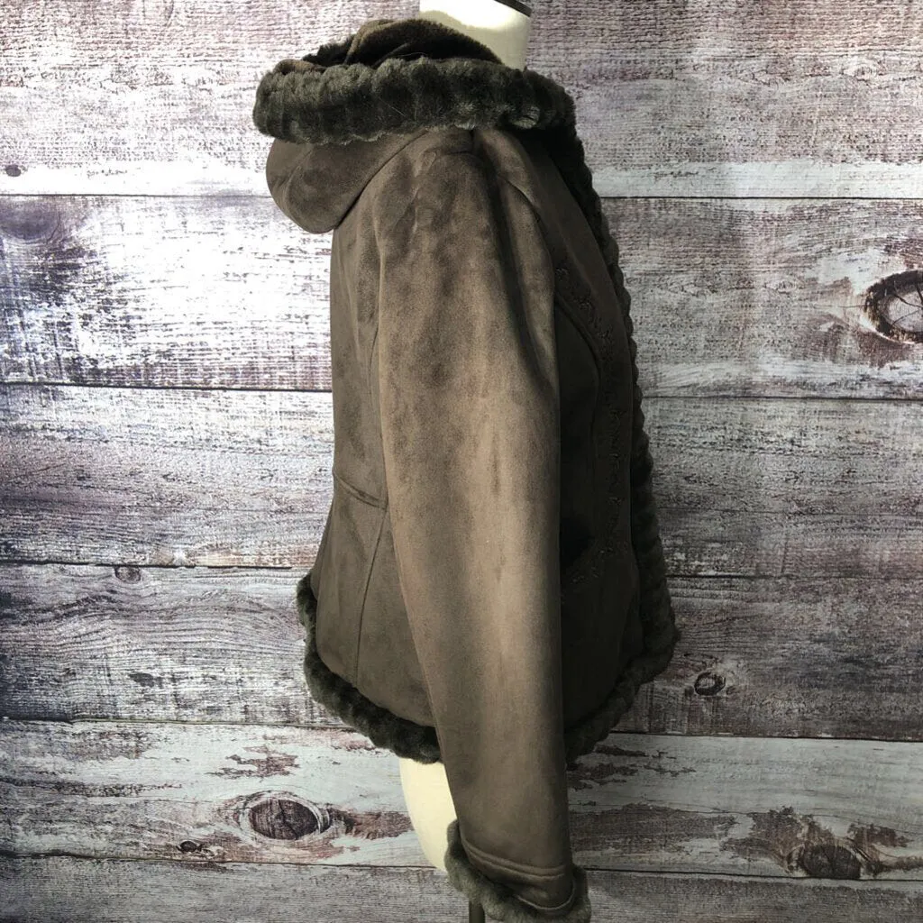 CROFT & BARROW BROWN FAUX FUR COAT WITH HOOD SIZE MEDIUM TCC