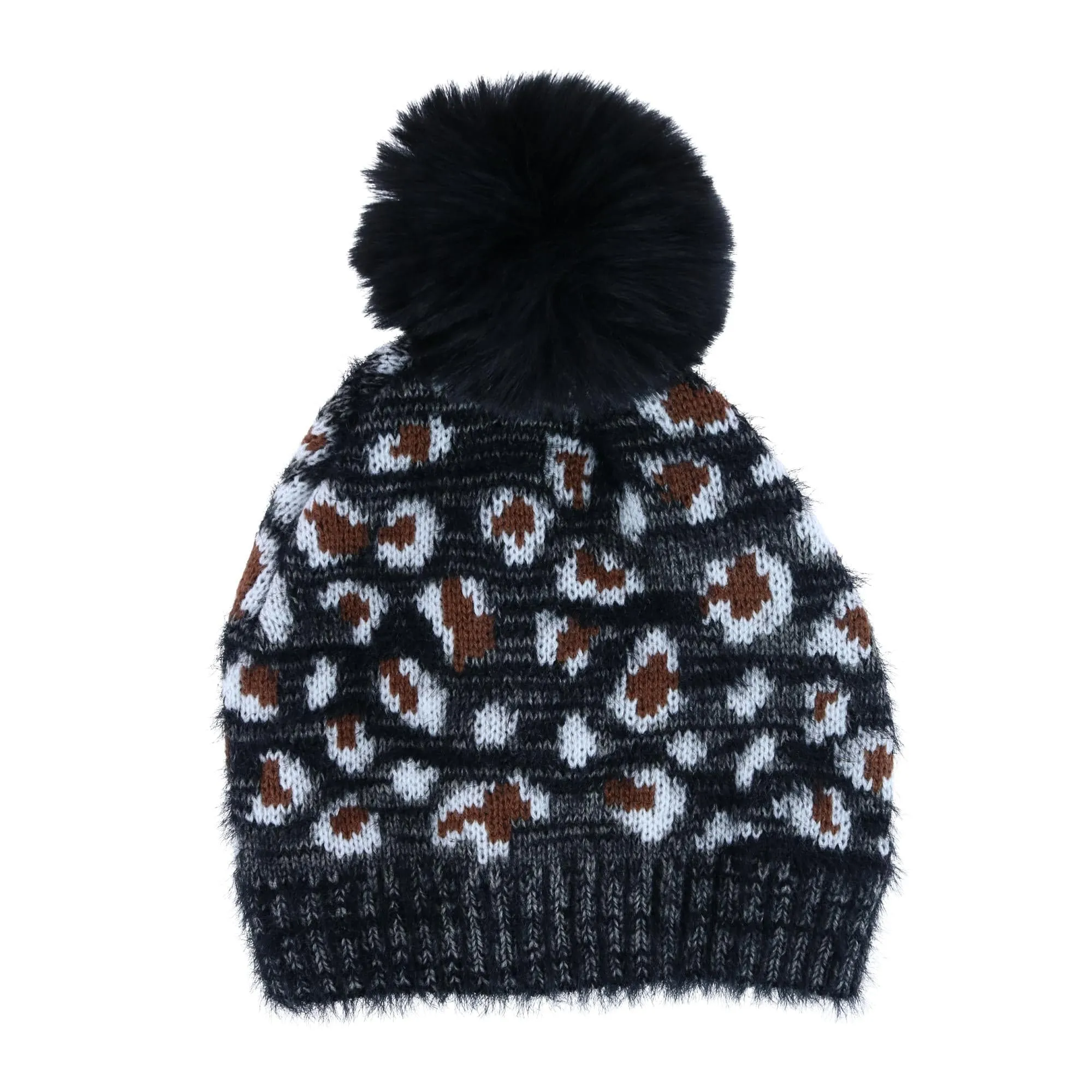 CTM® Girl's 7-14 Leopard Print Winter Pom Hat and Glove Set by Connex Gear