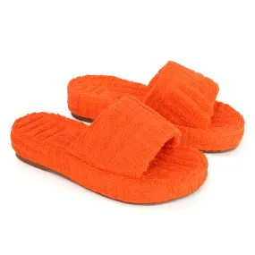 Darla Terry Towelling Sliders Beach Platform Flat Sandals Slippers In Orange