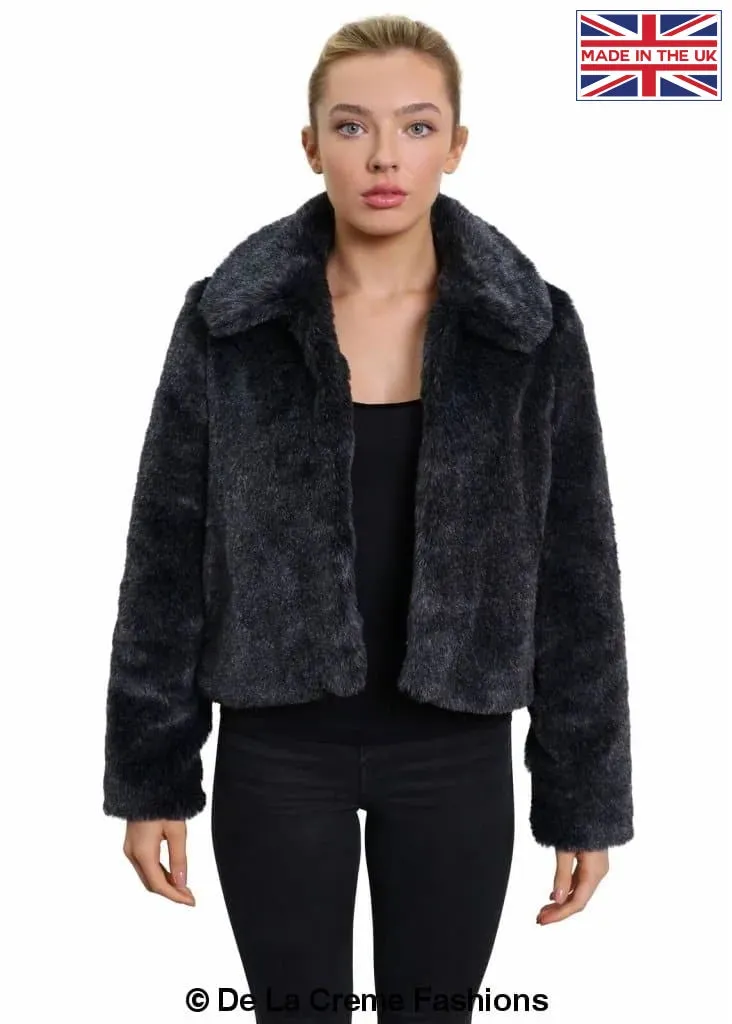 De La Creme Womens Faux Fur Cropped Aviator Bomber