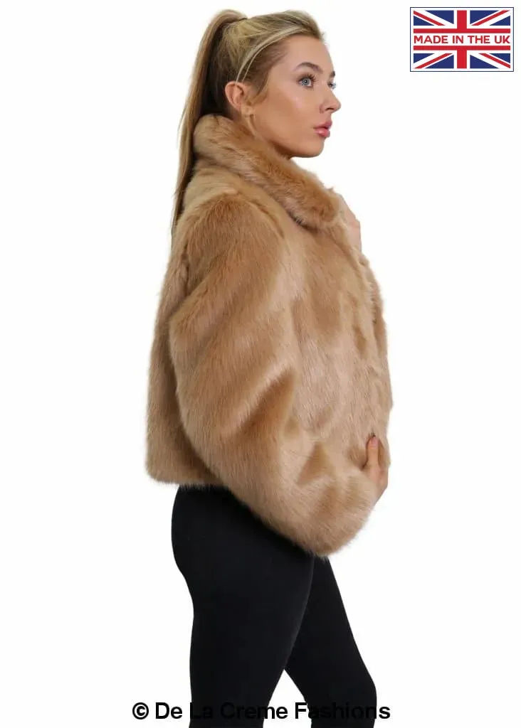 De La Creme Womens Faux Fur Cropped Aviator Bomber