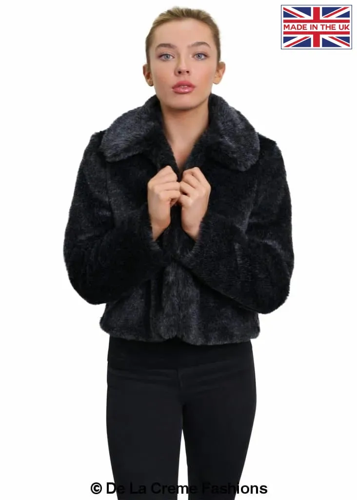 De La Creme Womens Faux Fur Cropped Aviator Bomber