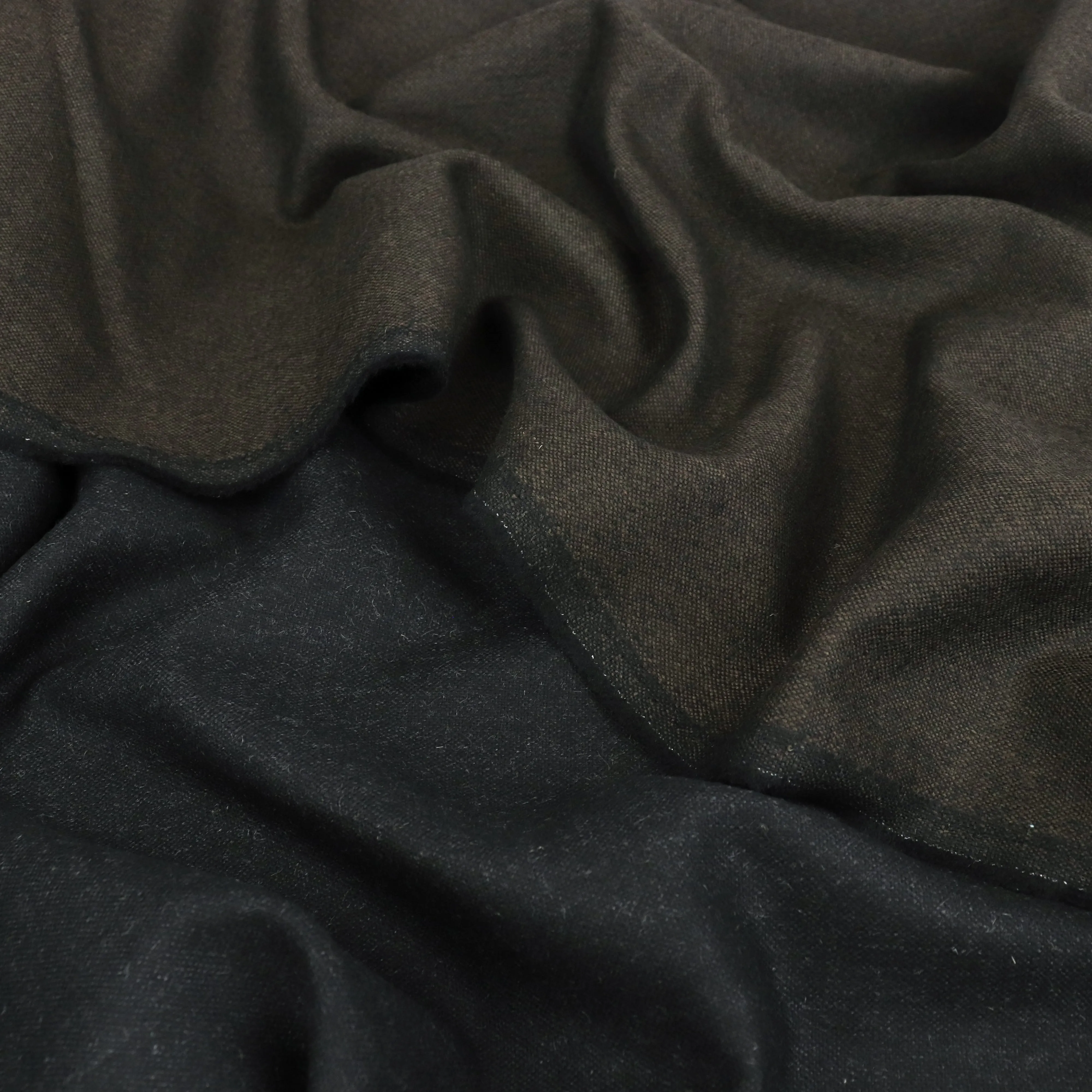 Deadstock Double Faced Wool - Dark Olive   Black - END OF BOLT 95cm