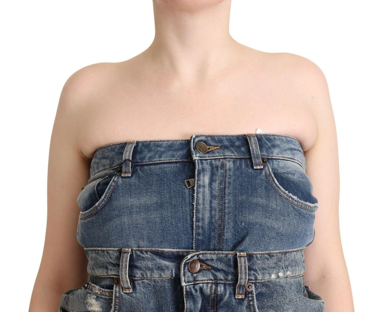 Dolce & Gabbana Dark Blue Cotton Strapless Denim Jumpsuit