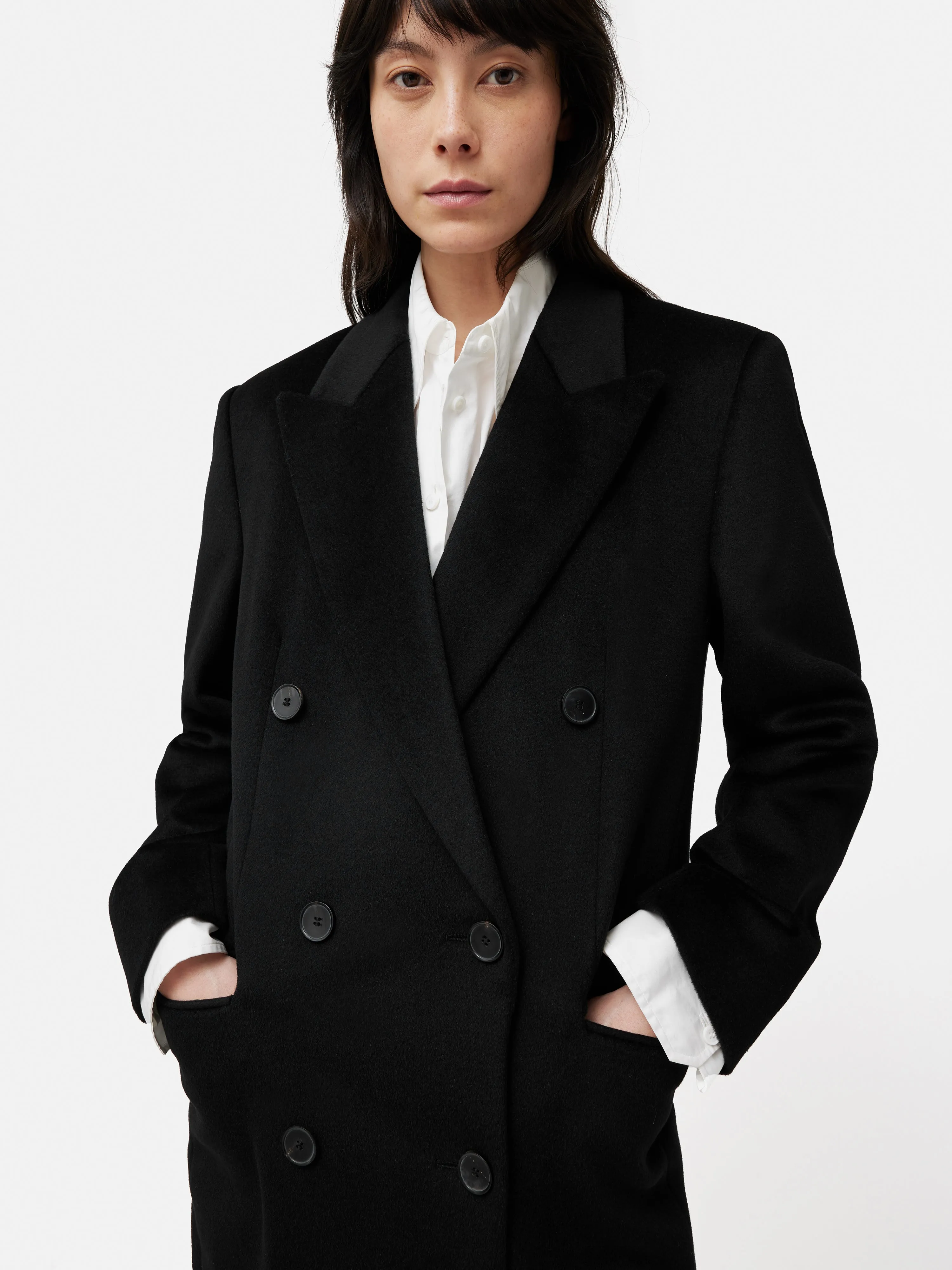 Double Breasted Wool Maxi Coat | Black