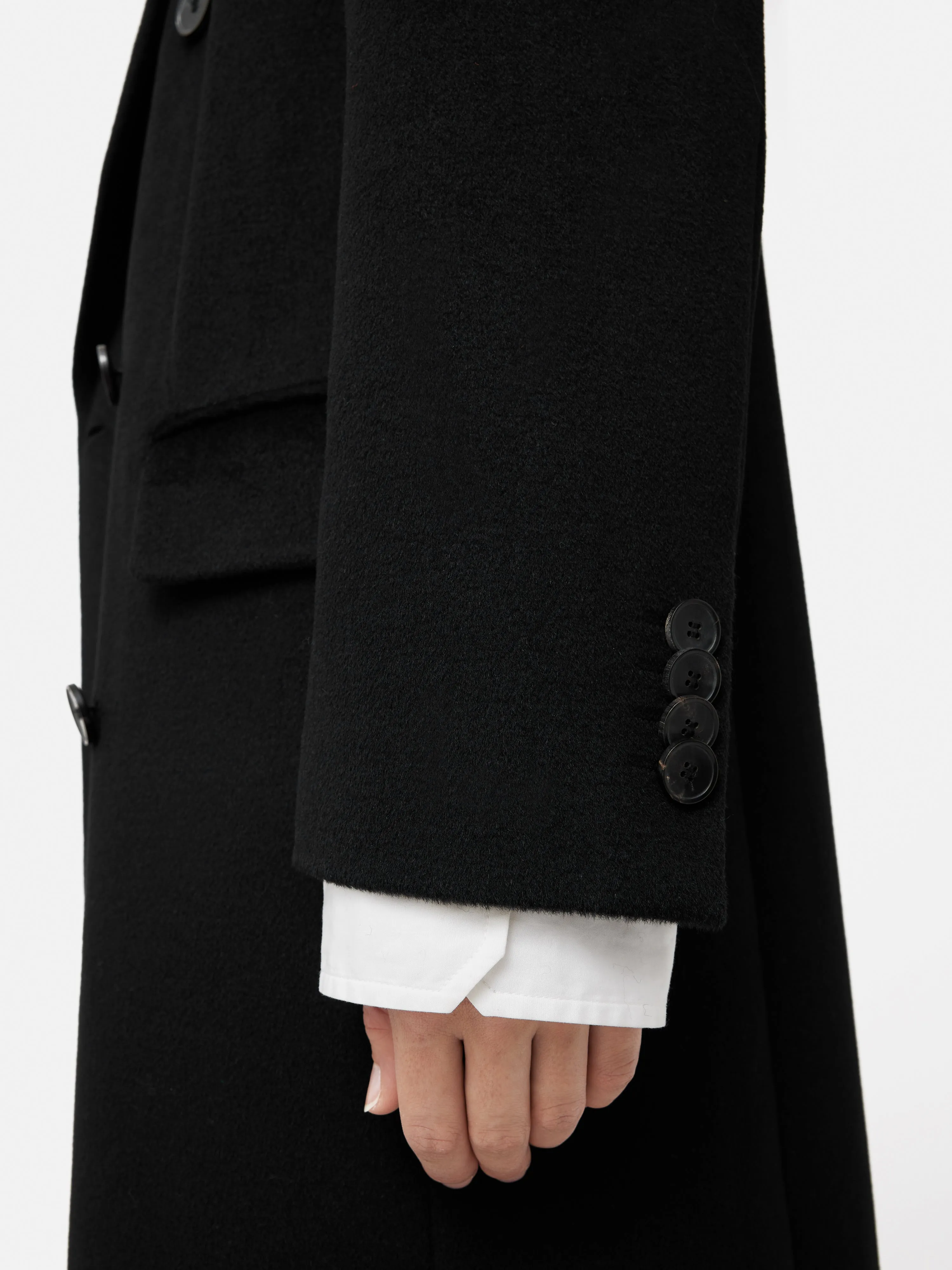 Double Breasted Wool Maxi Coat | Black