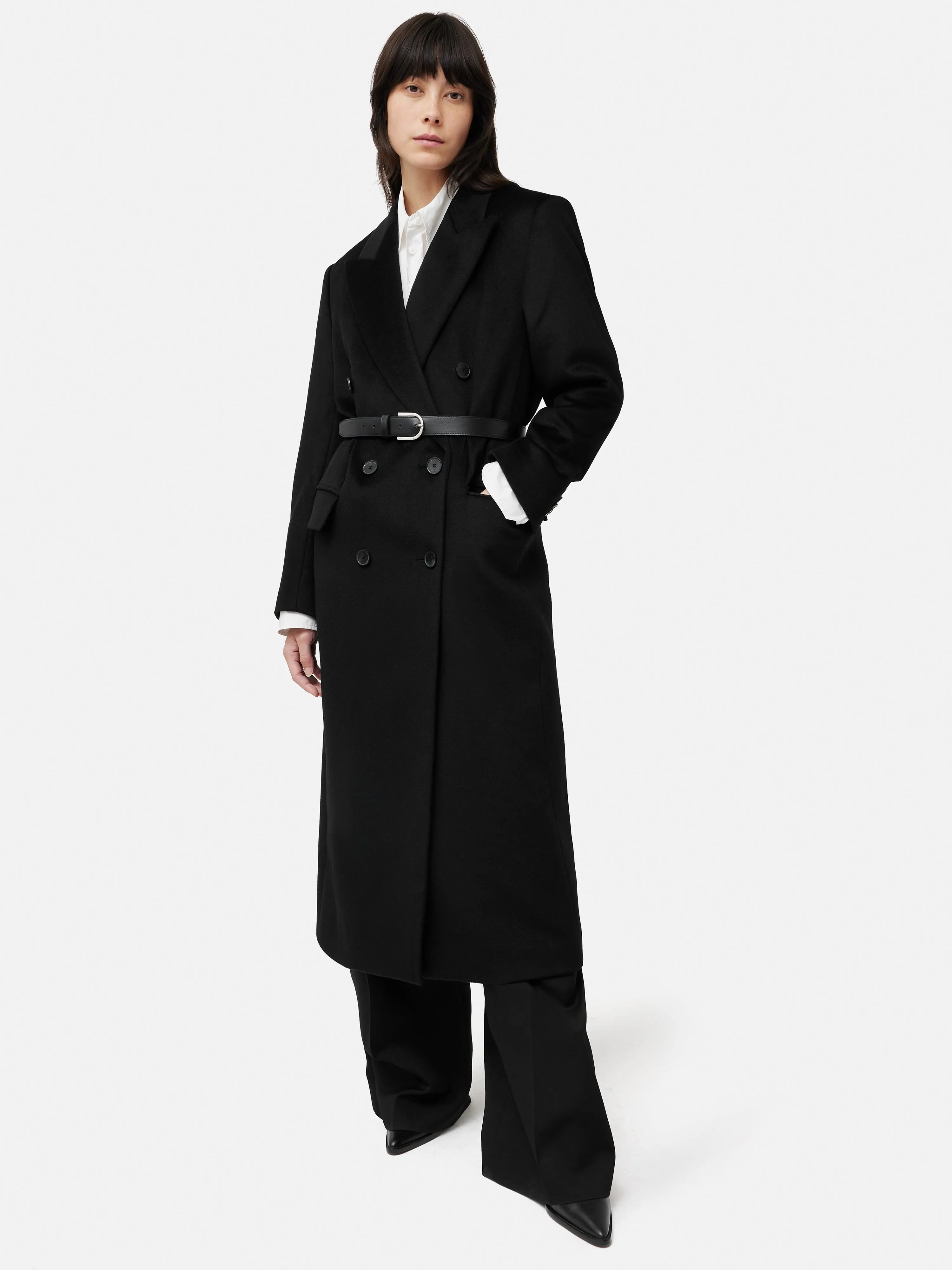 Double Breasted Wool Maxi Coat | Black