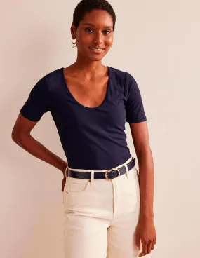 Double Layer Short Sleeve Top-Navy