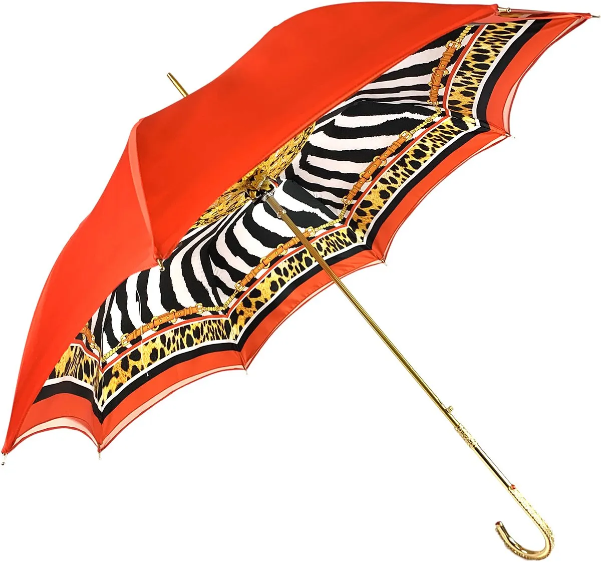 Elegant Internally Leopard Print Umbrella, Double Cloth