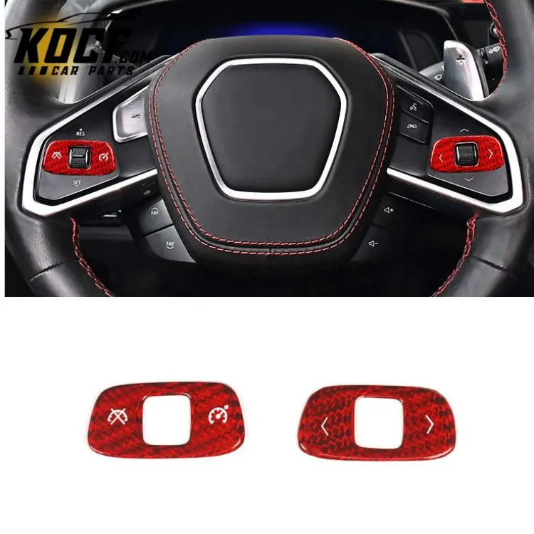 ES Dry Real Carbon Fiber Interior Accessories 2 pieces Steering Wheel Button Frame For Corvette C8 carbon fiber car accessories