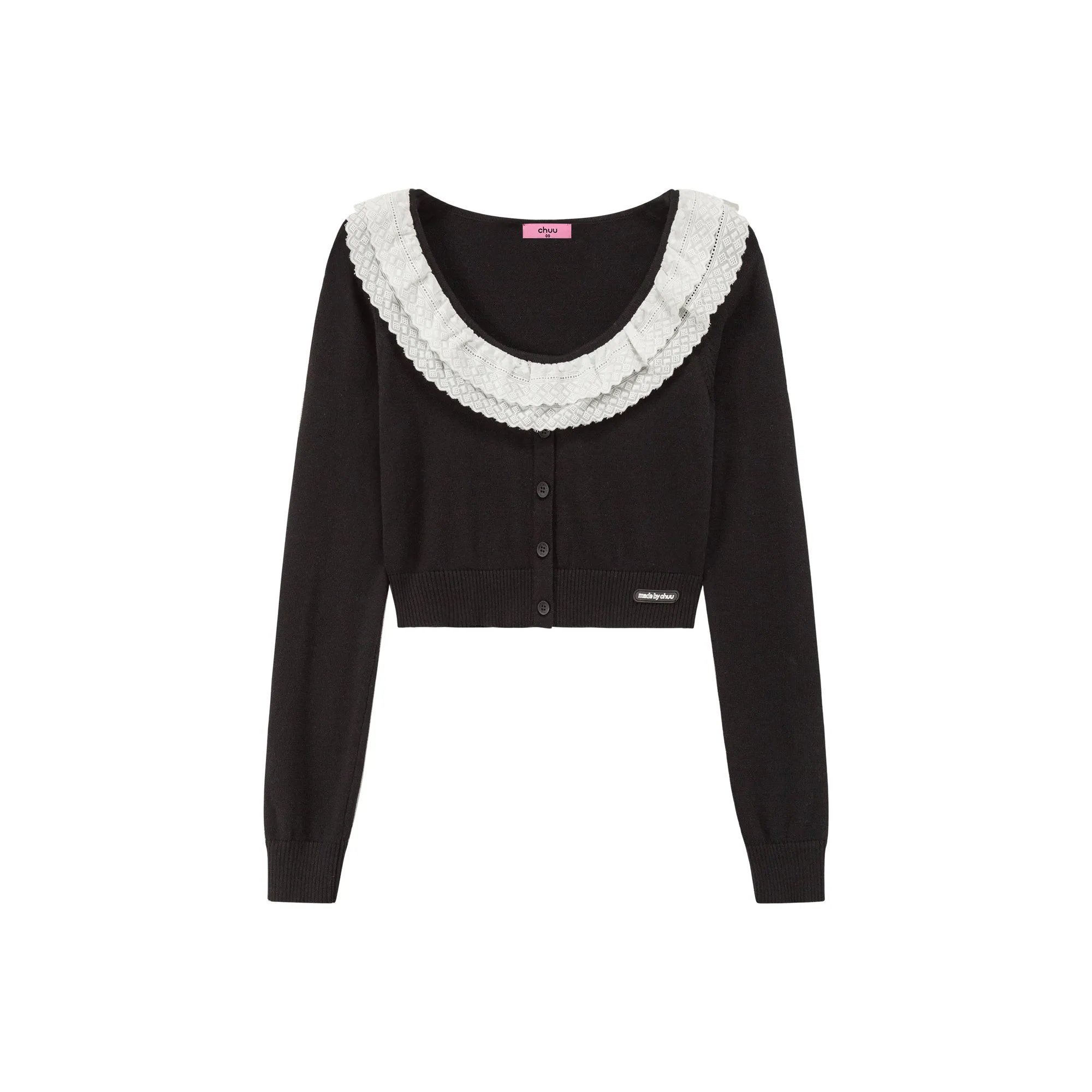 Eyelet Collar Faux Cardigan Knit Top