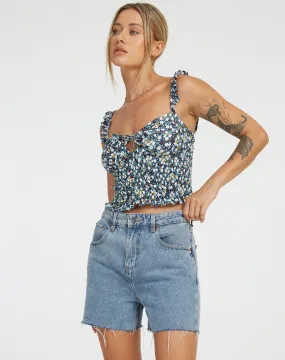 Ezra Crop Top in Floral Field Navy