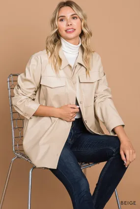 Faux Leather Button Down Shacket