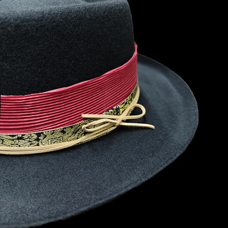 Fedora adorned with Red and Brown Ribbons